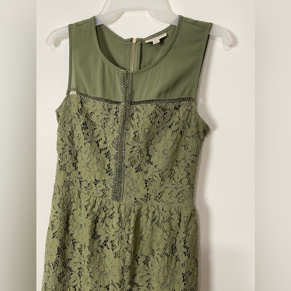 Maison Jules Fit &Flare Lace Sleeveless Eyelashes Hem Line  Burnt Olive Green 0 - Picture 2 of 11